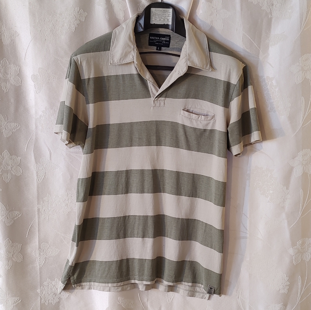 Nautica men's V neck striped polo